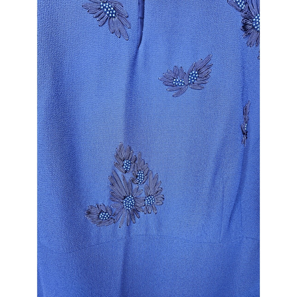 Jessica Howard Gown 20 Blue Floral Beaded Embroidered Crepe Cruise Event Evening - Picture 5 of 13